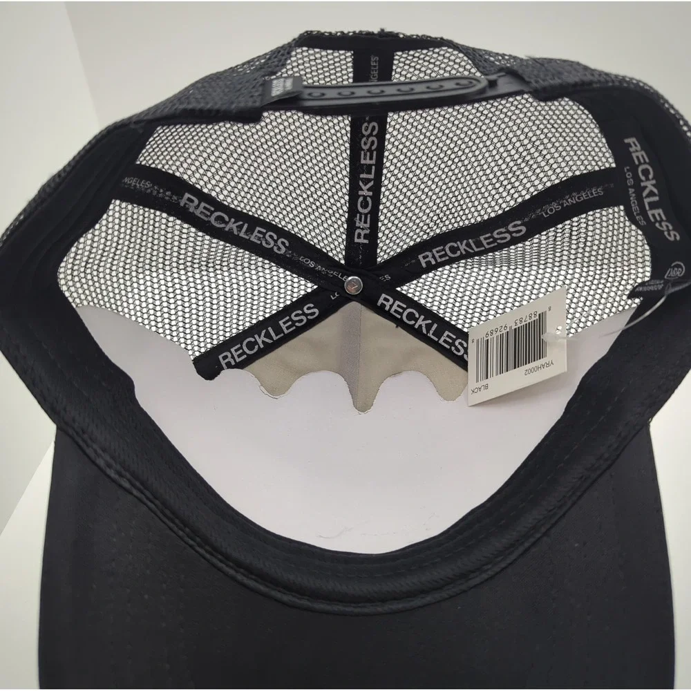 Young & Reckless Trucker Hat Black White Blue Winged Logo Snapback Mesh Cap